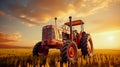 Vintage tractor. Old tractor in the field Royalty Free Stock Photo