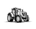 Vintage Tractor Sketch, Farm Vehicle with Large Wheels Black White Drawing, Agricultural Machine