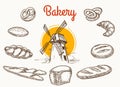 Vintage traditional bakery products sketch