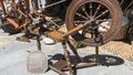 Vintage, traditional spinning wheel for wool yarn, craft ancient