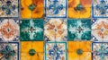 Vintage traditional tile background. Colourful azulejos pattern. Generative AI