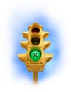 Vintage traffic light with green GO light on white vignette Royalty Free Stock Photo