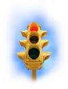 Vintage traffic light with red STOP light on white vignette Royalty Free Stock Photo