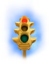 Vintage traffic light with red light on white background Royalty Free Stock Photo