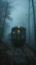 Vintage Train Car Waiting on Foggy Tracks at Dawn The steel blurs with the mist Royalty Free Stock Photo