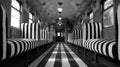 Vintage Train Carriage Interior Black White Stripes Seats Royalty Free Stock Photo