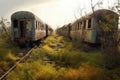 vintage train carriages overturned in a remote area