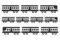 Vintage train icon set, black isolated on white background, vector illustration. Royalty Free Stock Photo