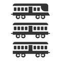 Vintage train icon set, black isolated on white background, vector illustration. Royalty Free Stock Photo