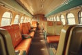 Vintage train interior with retro seating Royalty Free Stock Photo