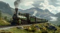 Vintage train journey across serene landscapes, perfect for travel themes. tranquil, nostalgic, idyllic setting. classic Royalty Free Stock Photo