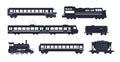 Vintage train silhouette collection vector illustration isolated