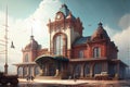 vintage train station with modern, sleek design elements that blend seamlessly with traditional architecture