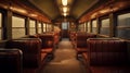 Vintage train wagon with old-fashioned seats for passenger. Generative AI Royalty Free Stock Photo