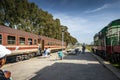 Vintage trains at central railway station platform of tirana alb