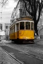 Vintage tram in the center of Lisbon