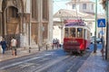 Vintage tram in the city center of Lisbon Lisbon, Portugal in a summer day Royalty Free Stock Photo