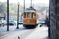 Vintage tram in the city of Porto, Portugal, beautiful view of the city