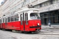 Vintage tram in motion