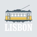 Vintage tram - symbol of Lisbon, Portugal, Lisbon tramway, side view Royalty Free Stock Photo