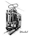 Vintage tram Taksim-TÃÂ¼nel on Istiklal Street in Istanbul, sketch illustration