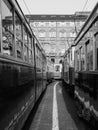 Vintage tram at Turin Trolley Festival in black and white