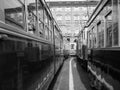 Vintage tram at Turin Trolley Festival in black and white