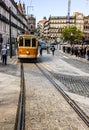 Vintage tramway touring Porto`s old town in Portugal