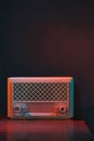 Vintage transistor radio on wooden table. Royalty Free Stock Photo