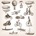 Vintage transport set sketch style vector