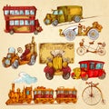 Vintage Transport Sketch Colored Royalty Free Stock Photo