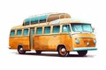 Retro minivan illustration, vintage travel bus sketch. Van cartoon. Generative Ai