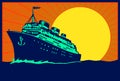 Vintage travel poster ocean liner cruise ship illustration Royalty Free Stock Photo