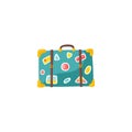 Vintage travel suitcase with stickers. Stock Vector illustration in simple cartoon style. Royalty Free Stock Photo