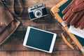 Vintage traveler packing Royalty Free Stock Photo