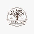 Vintage tree of cacao, cocoa farm logo design vector emblem badge