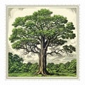 Vintage Tree Print In Detailed Woodcut Frame