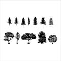 Vintage tree silhouettes on white background. Vector illustration. Royalty Free Stock Photo