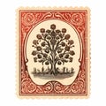 Vintage Tree Stamp Vector With Qajar Art And 19th Century American Paintings