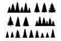 Vintage trees, forest silhouettes set. outline of a coniferous forest. Isolated. Royalty Free Stock Photo