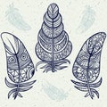 Vintage tribal doodle zentangle feathers Royalty Free Stock Photo