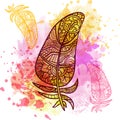 Vintage tribal doodle zentangle feathers Royalty Free Stock Photo