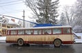 Vintage trolleybus on the street of Chernivtsi, Ukraine Royalty Free Stock Photo