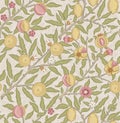 Vintage Tropical Fruit Seamless Pattern On Light Background. Middle Ages William Morris Style. Vector Illustration