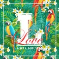 Vintage Tropical Leaves, Flowers And Parrot Bird Graphic Design