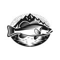Bass fish with mountain logo template Royalty Free Stock Photo