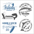 Vintage trout fishing emblems, labels and design elements