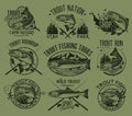 Vintage trout fishing emblems