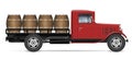 Vintage truck with wood barrels side view realistic vector illustration Royalty Free Stock Photo