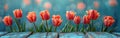 Vintage Tulip Border on Wooden Background - Spring/Summer Floral Design in Vintage Colors Royalty Free Stock Photo